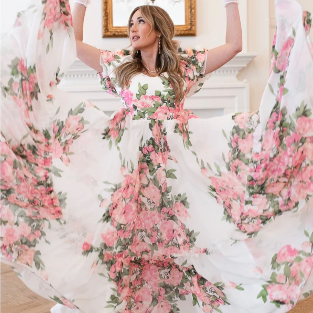 Ivy City Co White Maxi Dress with Pink Floral Print